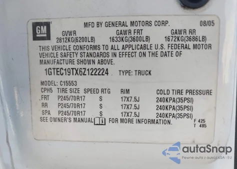 2006 GMC Sierra 1500 Sle1 from USA, damaged, VIN 1GTEC19TX6Z122224